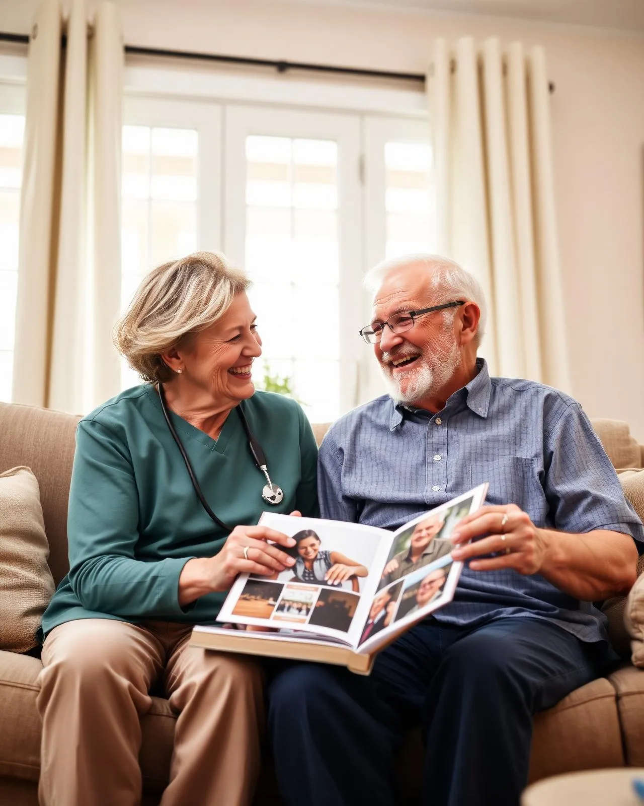 Caregiver and senior sharing a warm moment at home